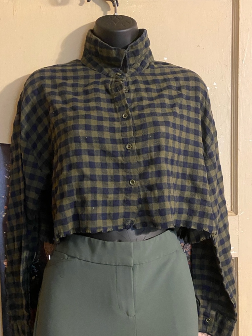BABY GIRL CROPPED FLANNEL Fashion Nova Green & Blue Checkered